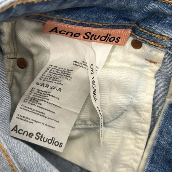 Acne Studios Peg Jeans Mid Rise Denim Jean Cotton Stretch Blue Size 26 x 32 - Picture 8 of 8